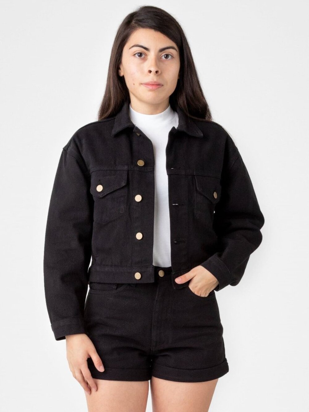 Los Angeles Apparel Cropped Denim Jacket Black
